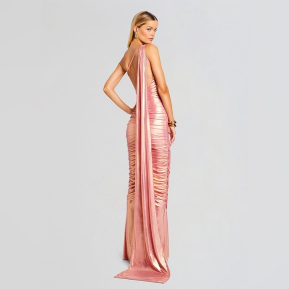 NWT Retrofete Shannon Dress in golden peach - pink metallic - Size L - Picture 2 of 13